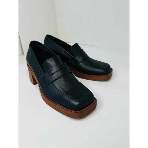 ALOHAS Roxanne Black Leather Platform Loafers Sz 37 Retro Chunky Slip-On Shoes - Picture 7 of 11